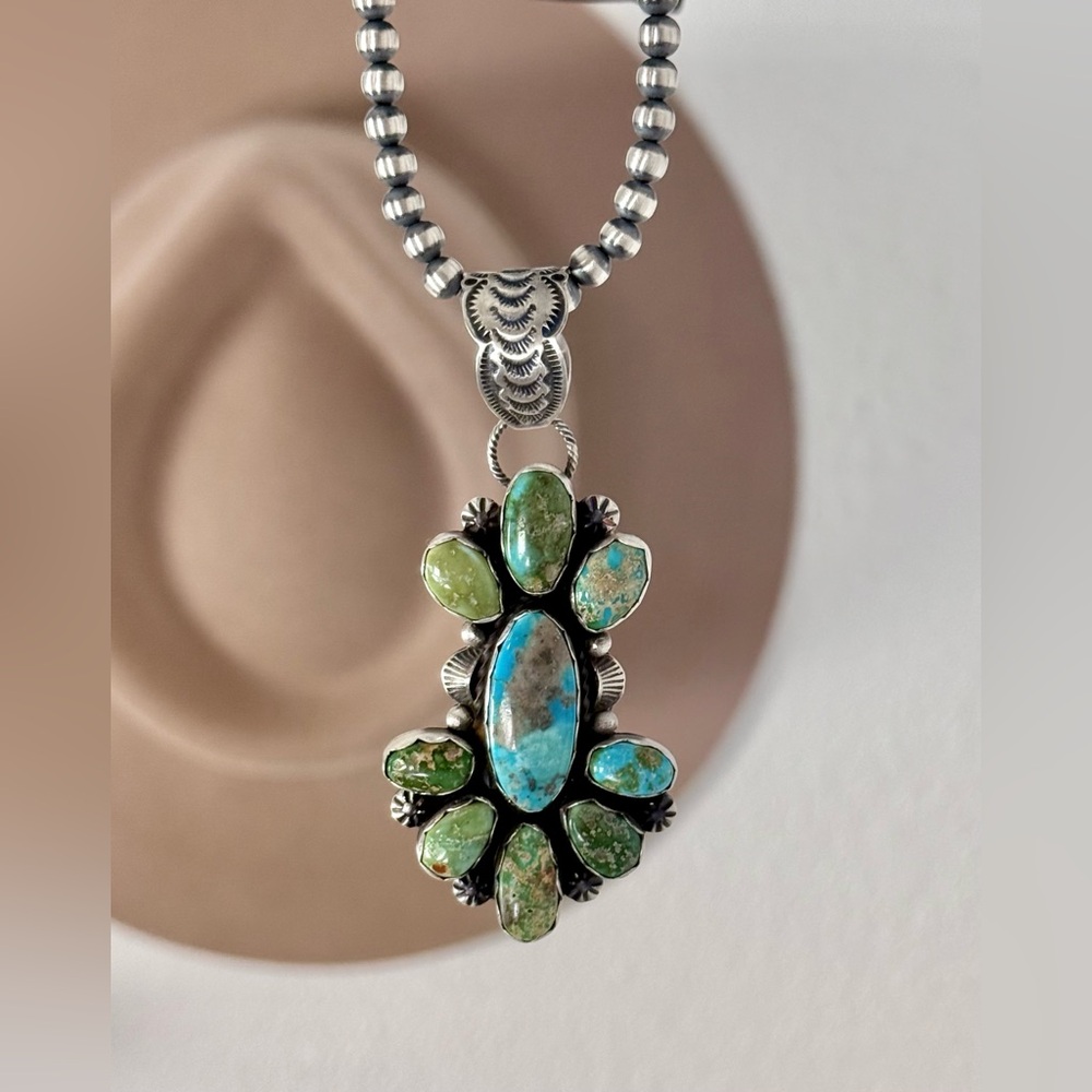 NWT Eli Skeets Navajo Handmade SS and Turquoise Pendant